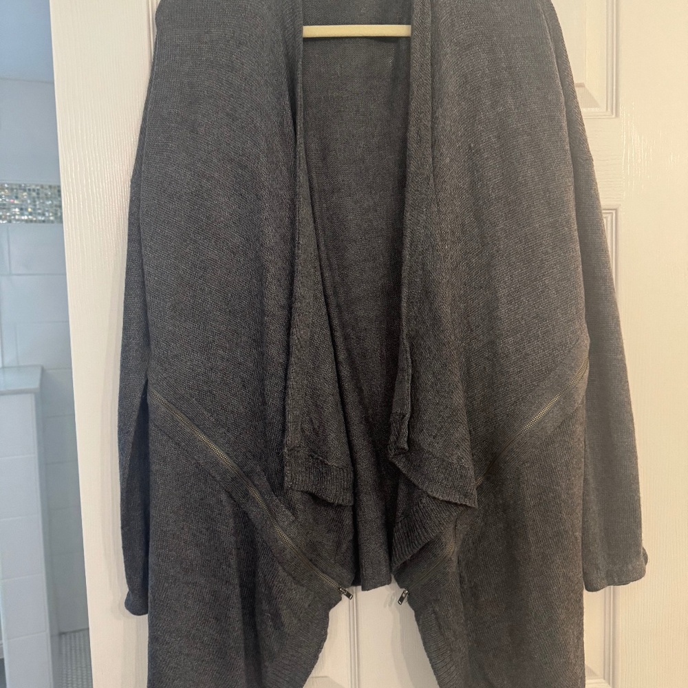 Garnet Hill Gray Wool/linen cardigan sweater size XL